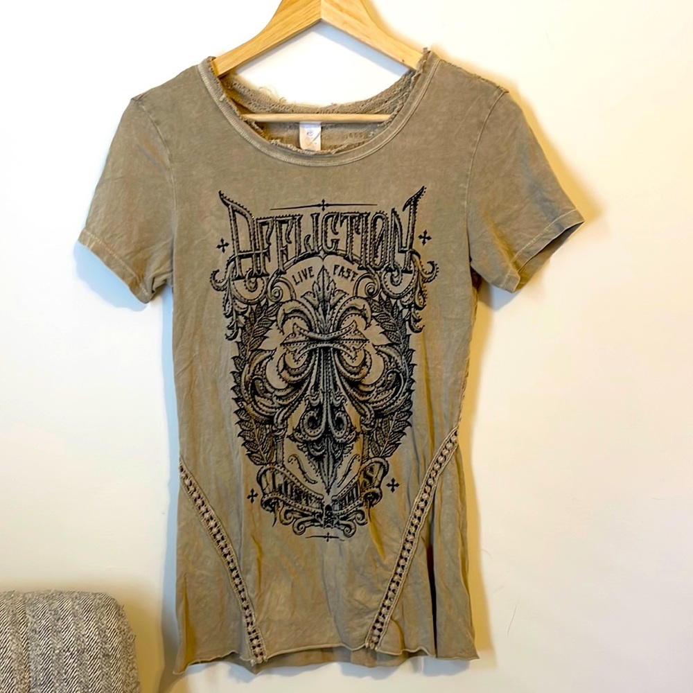 Affliction beaded mixed media  shirt